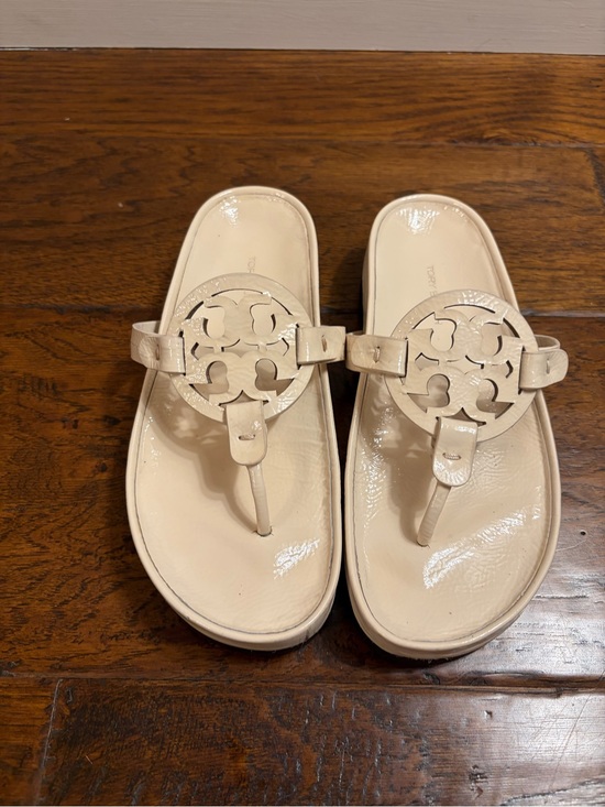 Tory Burch Shoes - Tory Burch Miller Cloud Lug Sole- Patent Leather Thong Sandals in Light Cream